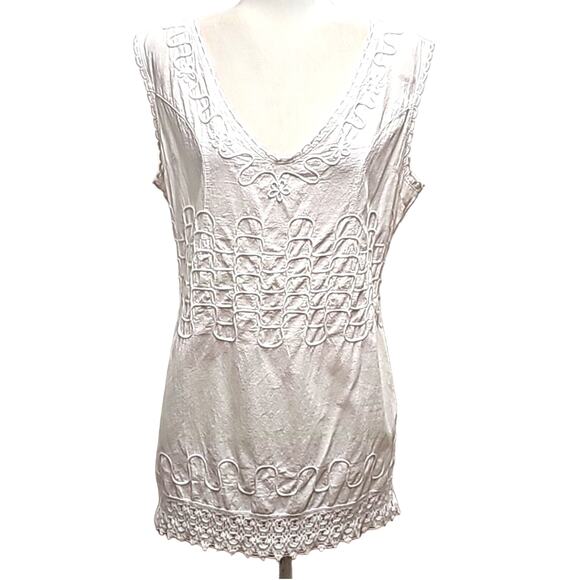 Cotton Natural Womens Gauzy White Embroidered Smocked Back Tunic Top Size XXL - Picture 1 of 13